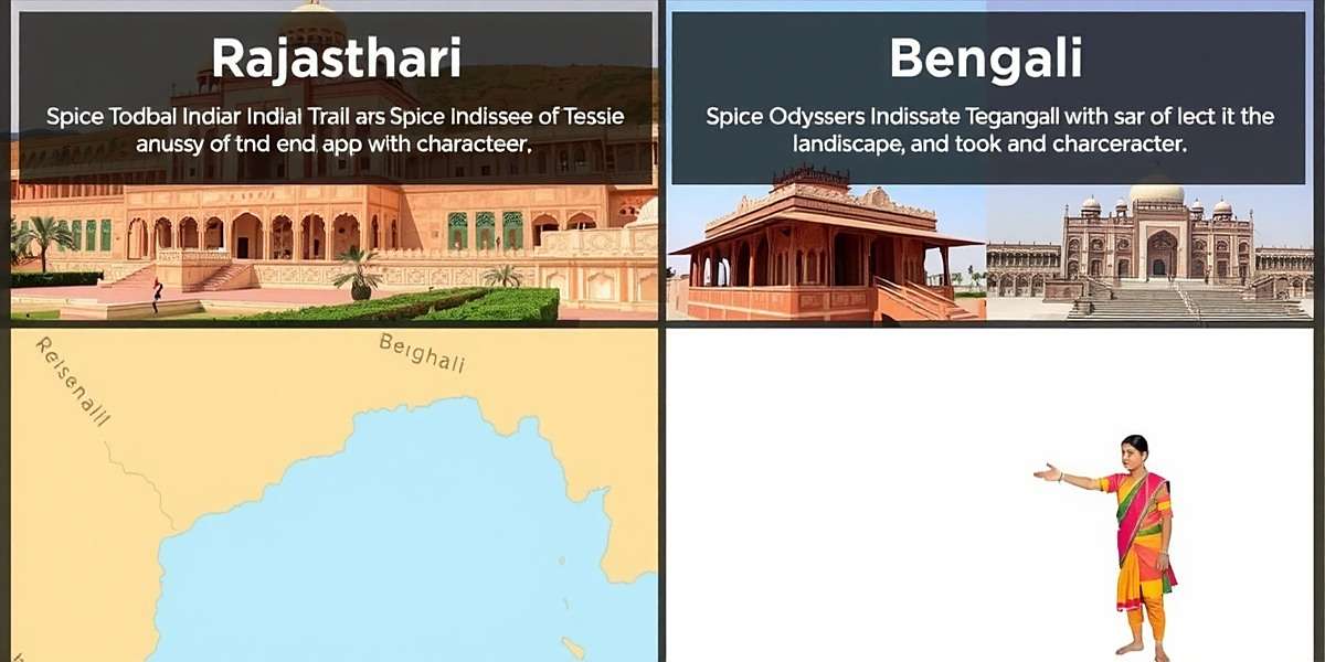 Spice Odyssey Regional Variations Spice Odyssey Indian Trail regional comparison showing Rajasthani and Bengali landscapes, architecture, and characters